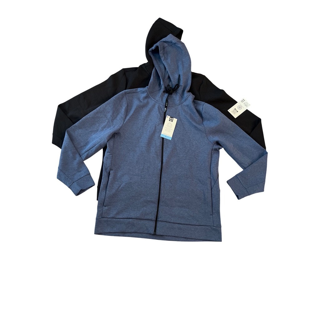 Lot of 2 Member's Mark Mens Active Full Zip Hoodies Black Blue L NWT